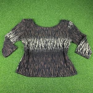 Vintage Jonden Brown Black Textured 3/4 Sleeve Pullover Blouse Sz L